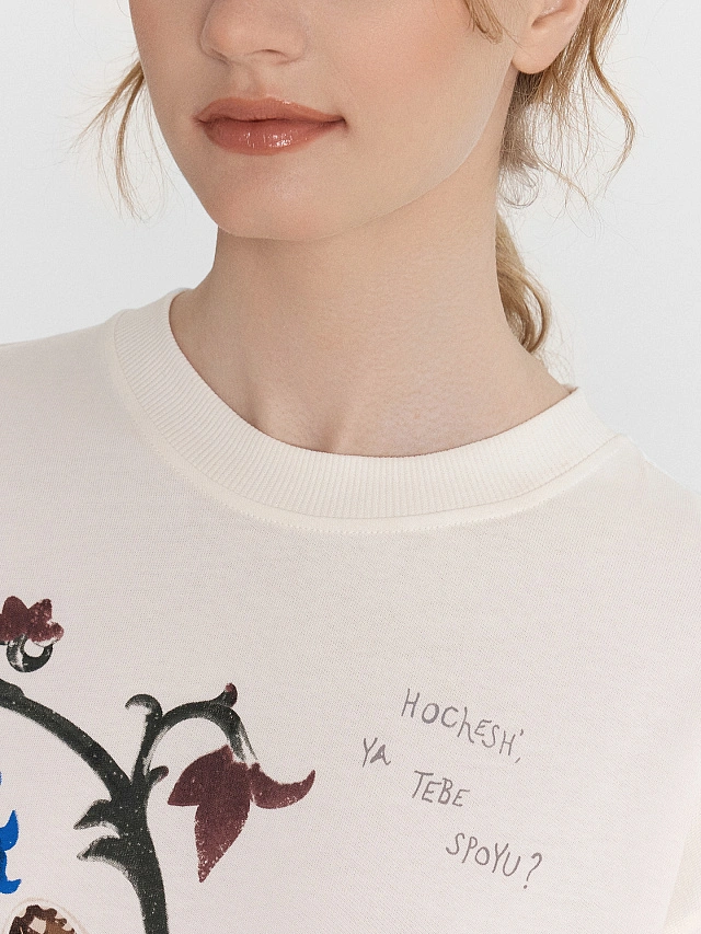 Футболка женская бежевая с принтом и надписью "hochesh ya tebe spoyu" - 6