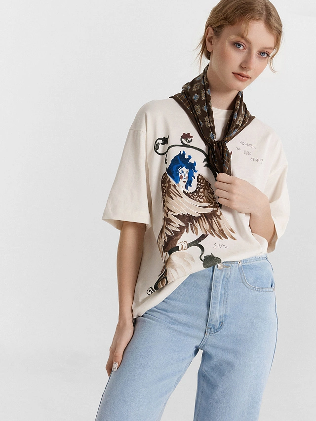 Футболка женская бежевая с принтом и надписью "hochesh ya tebe spoyu" - 11