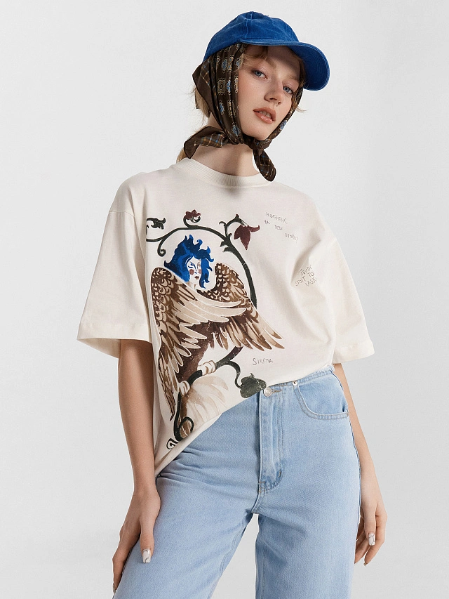 Футболка женская бежевая с принтом и надписью "hochesh ya tebe spoyu" - 12