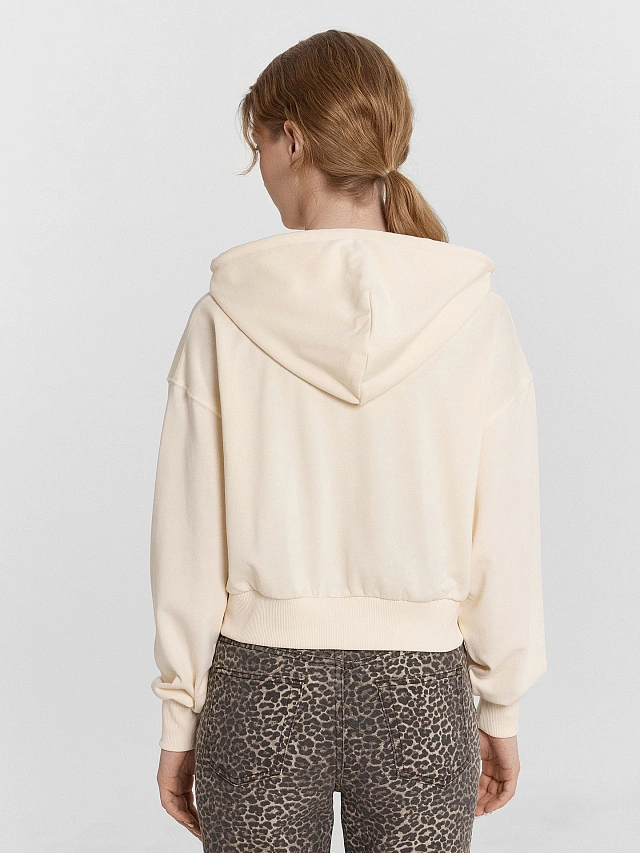 Толстовка женская бежевая укороченная на молнии - 2
