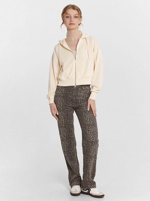 Толстовка женская бежевая укороченная на молнии - 3