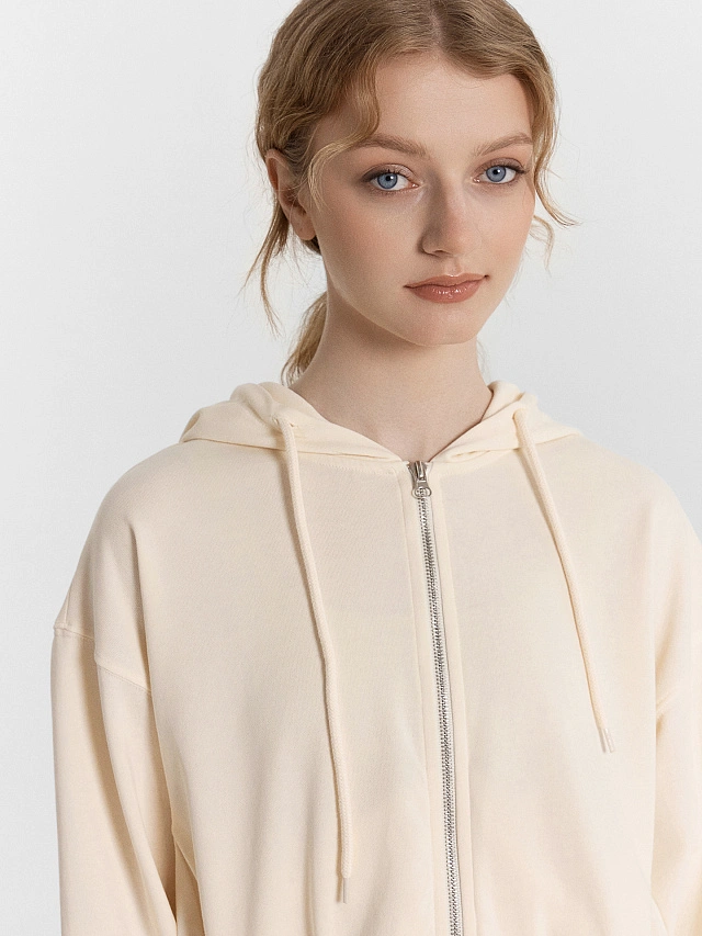 Толстовка женская бежевая укороченная на молнии - 4