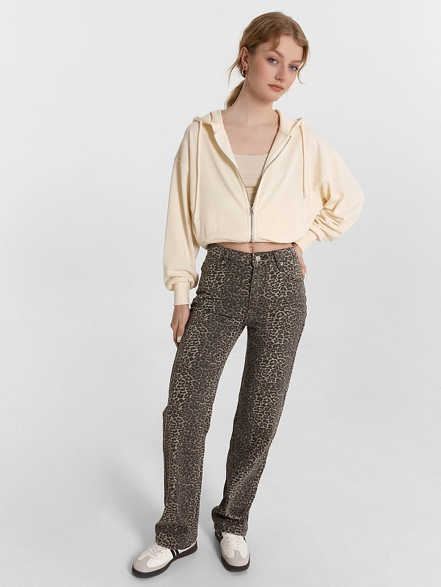 Толстовка женская бежевая укороченная на молнии - 8