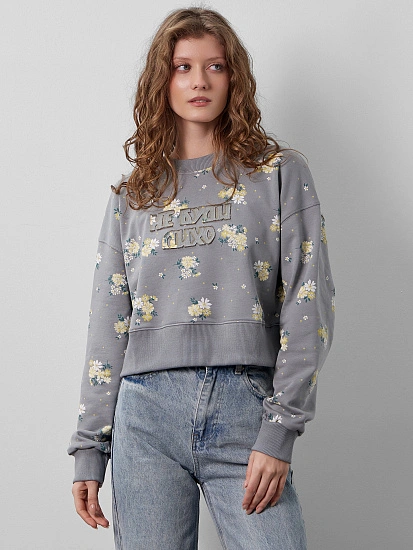 картинка Свитшот женский серый "Не буди лихо" от магазина стильной одежды Mark Formelle