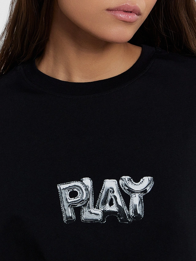 Футболка женская оверсайз черная с принтом "Play" - 4