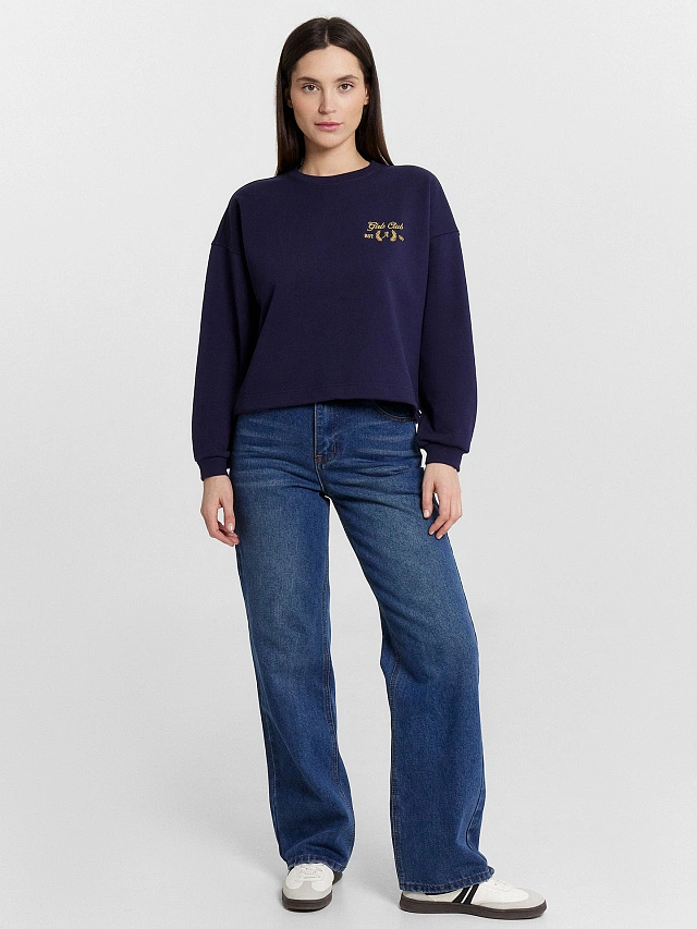 Свитшот женский синий с вышивкой на груди "girl club" - 3