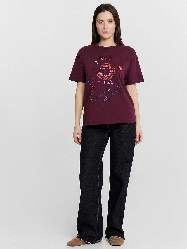 Футболка женская с принтом и надписью "ладонью коснусь ласкового огонька..." - 3