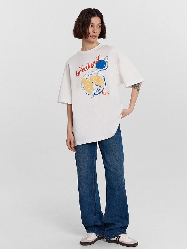 Футболка женская белая с принтом "my breakfast time" - 3