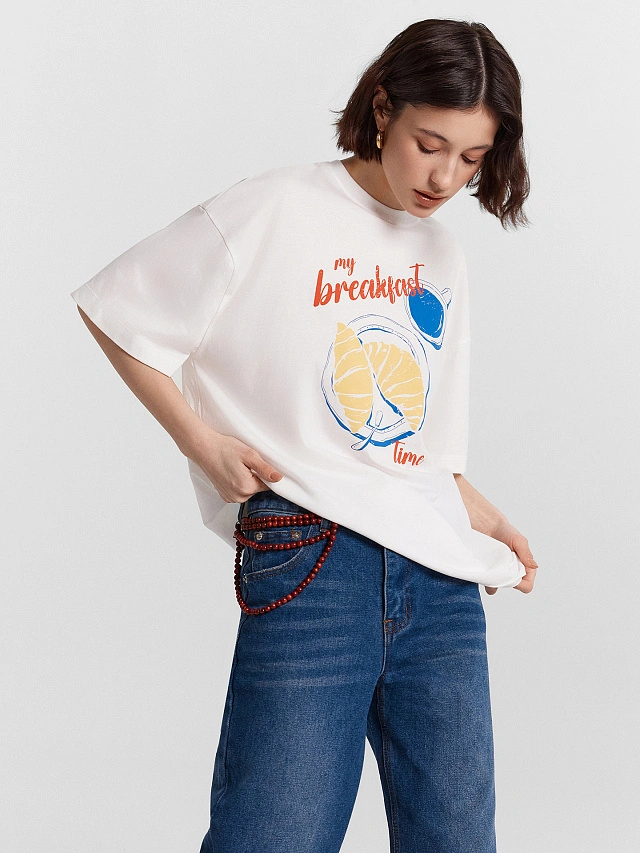 Футболка женская белая с принтом "my breakfast time" - 6