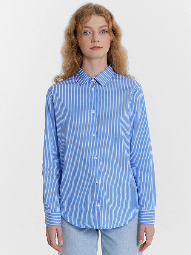Рубашка женская синяя в полоску - 2