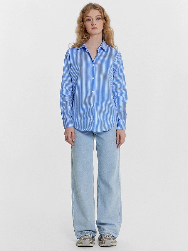 Рубашка женская синяя в полоску - 3