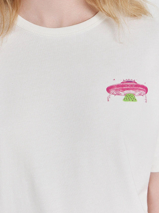 Футболка женская белая с принтом "Кинотеатр октябрь" - 6