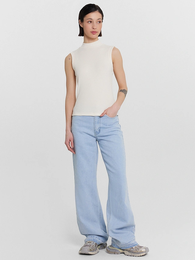 Топ женский кремовый в рубчик - 3