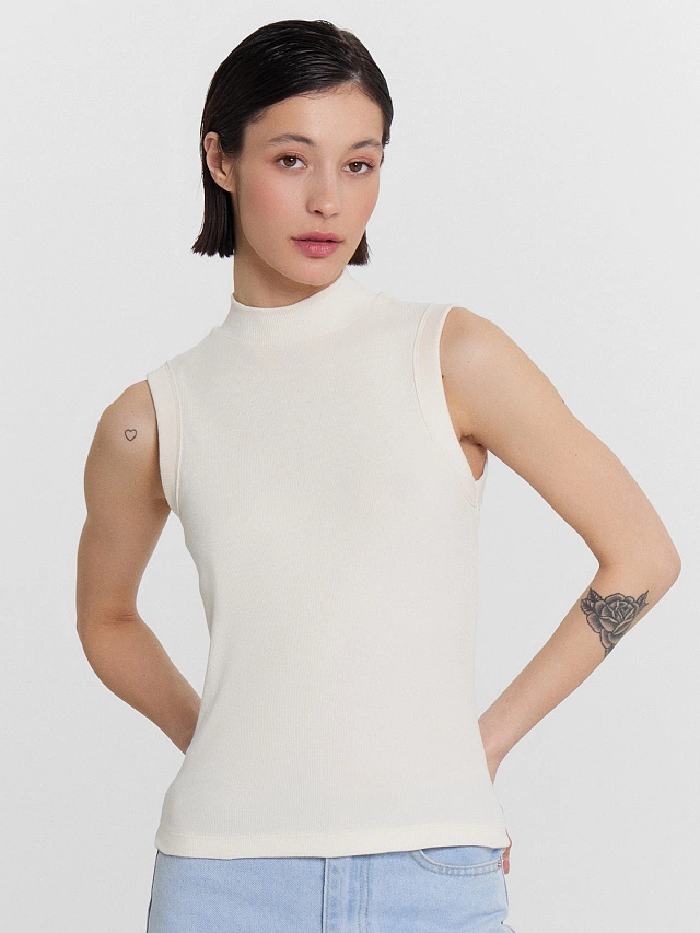 Топ женский кремовый в рубчик - 5