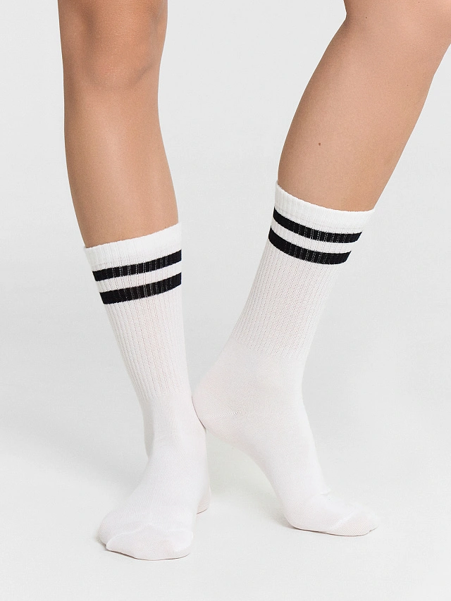 Носки женские белые высокие в наборе, 3 пары - 2