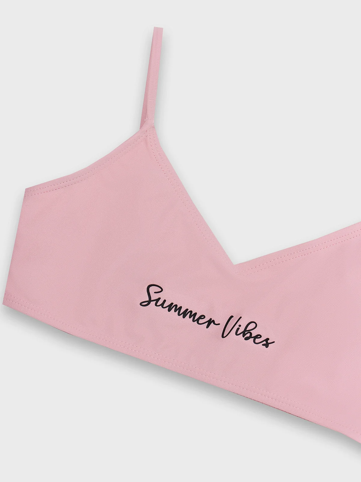 Купальник для девочек раздельный с тропическим принтом и надписью "summer vibes" - 7