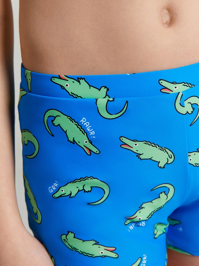 Трусы купальные для мальчиков синие с принтом "крокодилы" - 4