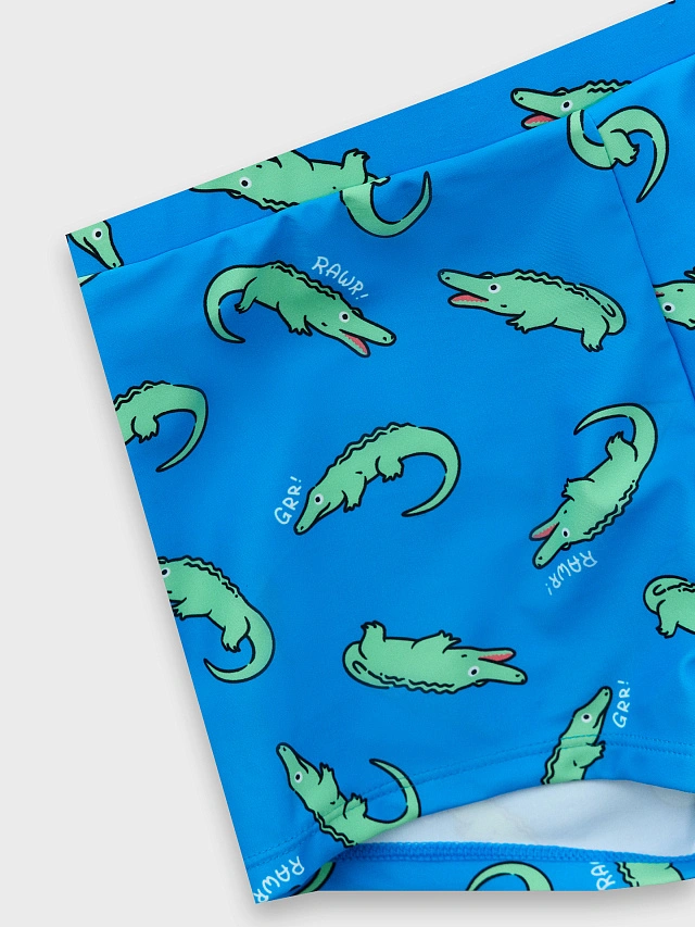 Трусы купальные для мальчиков синие с принтом "крокодилы" - 7