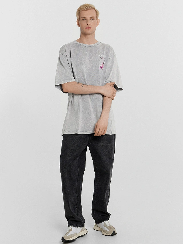 Футболка мужская серая с обработкой эйсид и принтом "Моя волна" - 3