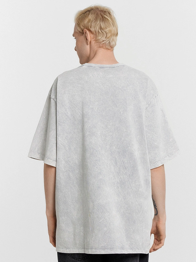 Футболка мужская серая с обработкой эйсид и принтом "Моя волна" - 2