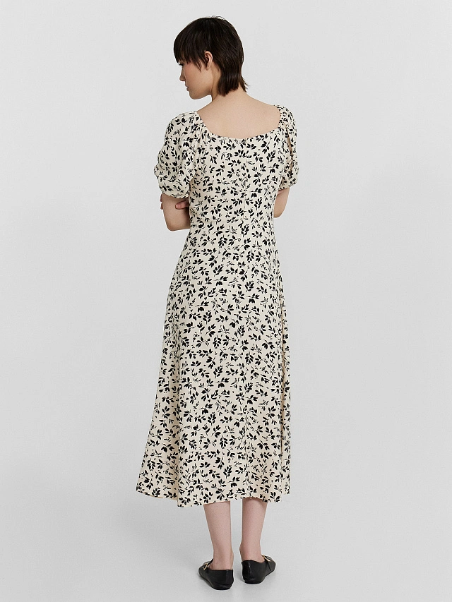 Платье женское бежевое с цветочным принтом - 4