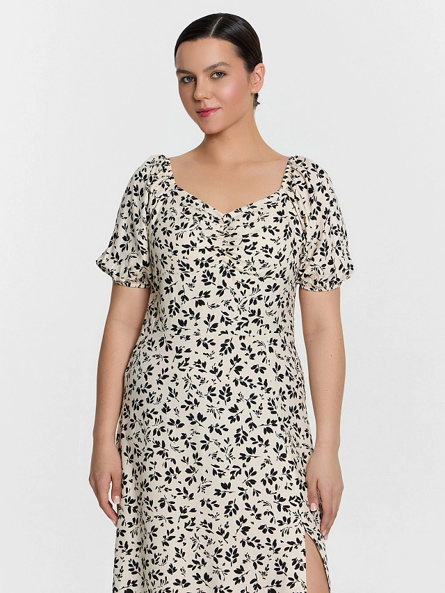 Платье женское бежевое с цветочным принтом - 5