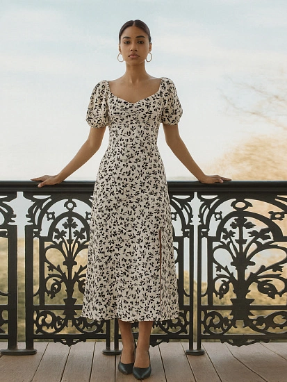 картинка Платье женское бежевое с цветочным принтом  от магазина стильной одежды Mark Formelle