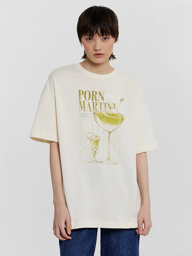 Футболка женская бежевая с принтом "Martini" - 2