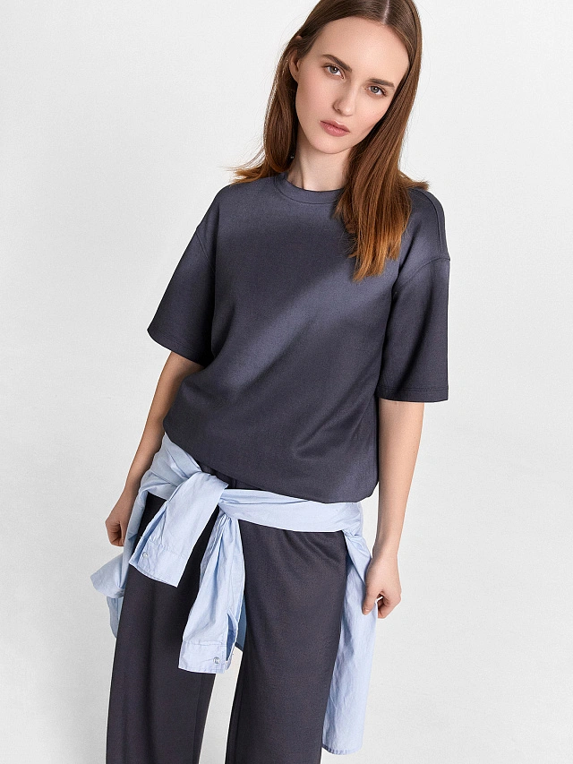 Комплект женский графитовый: брюки и футболка - 9