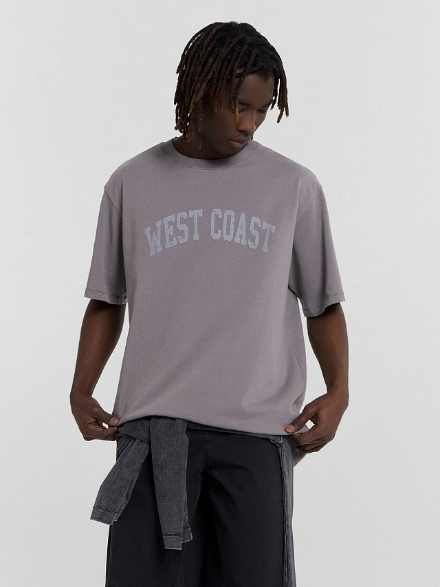 Футболка мужская серая  с надписью "West coast" - 5
