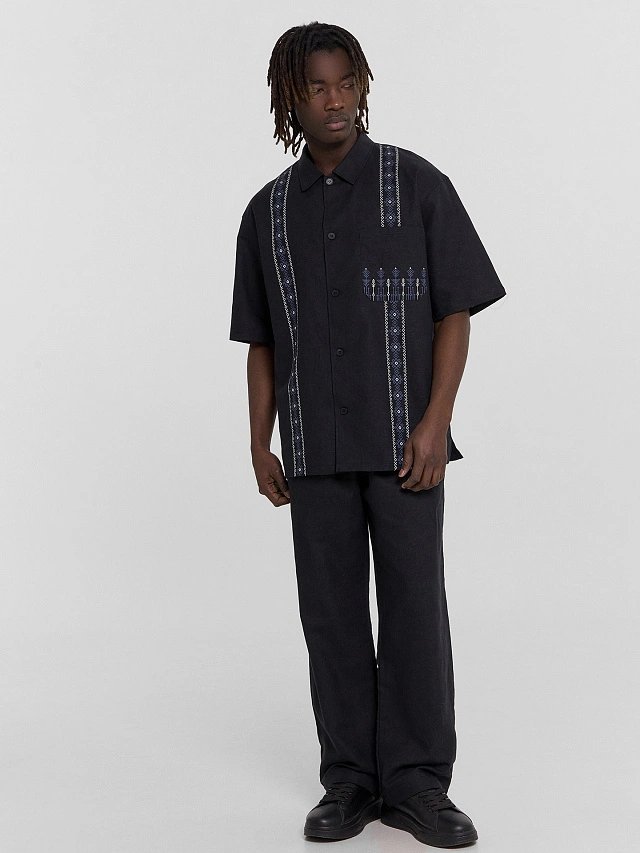 Рубашка мужская черная с принтом - 3