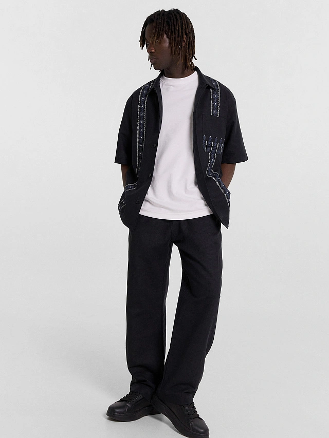 Рубашка мужская черная с принтом - 7