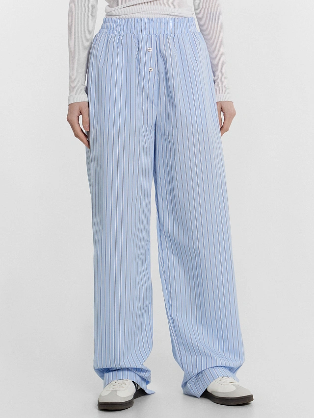 Брюки женские голубые в полоску - 3
