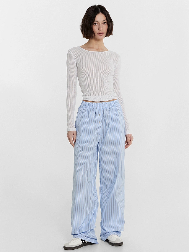 Брюки женские голубые в полоску - 4