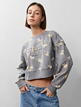 Свитшот женский серый с цветочным принтом