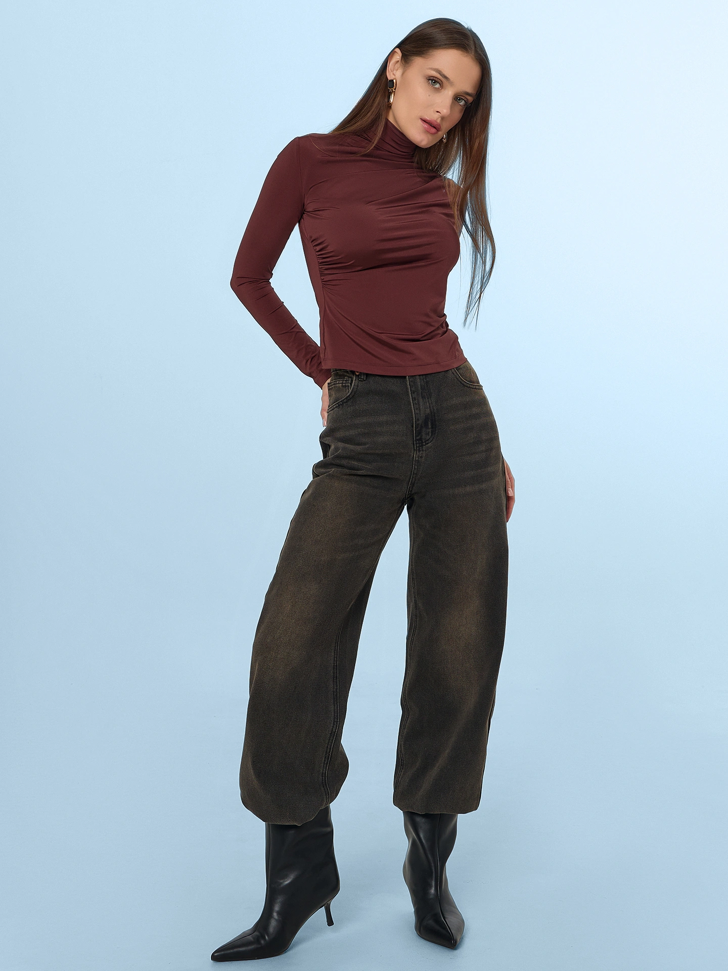Джинсы женские Wide leg fit коричневые