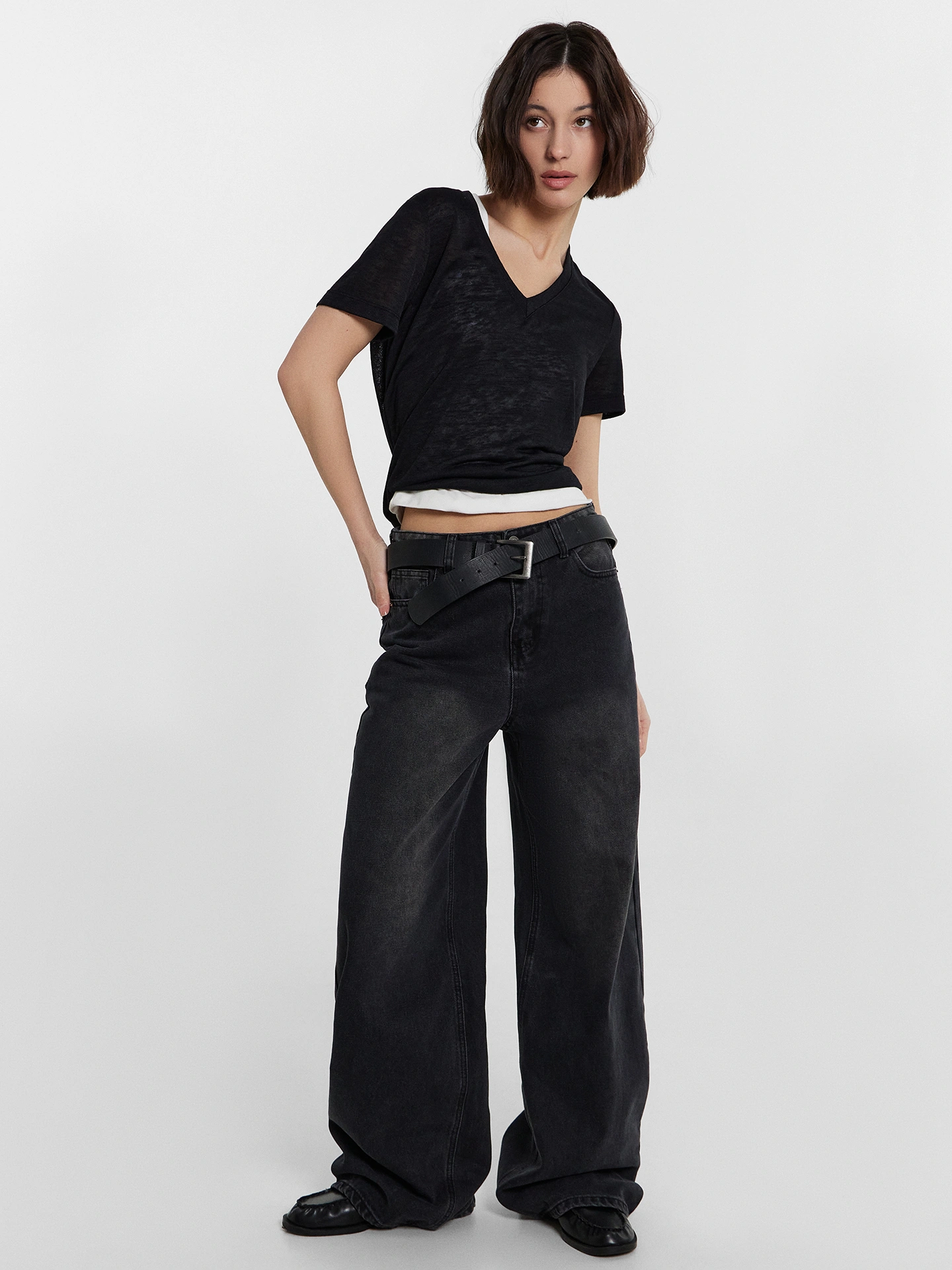 Джинсы женские Wide leg fit серые