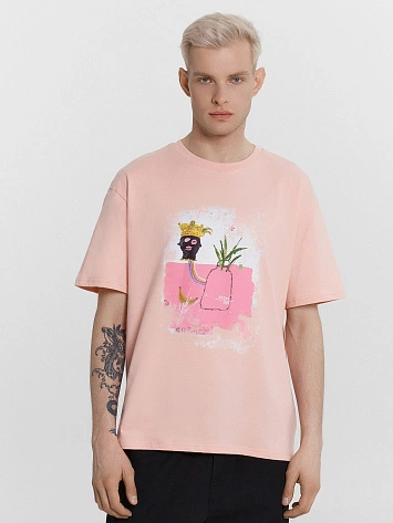 Футболка мужская розовая с принтом