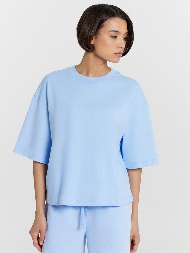 Комплект женский голубой: футболка и шорты - 3