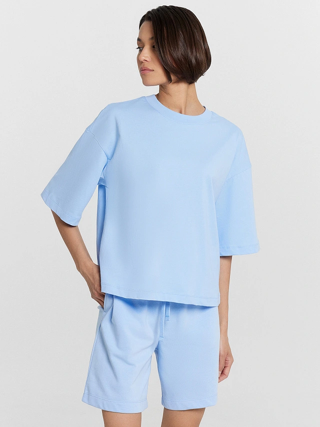 Комплект женский голубой: футболка и шорты - 8