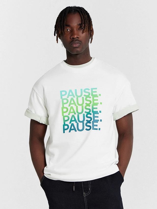 Футболка мужская белая с принтом "Pause" - 5
