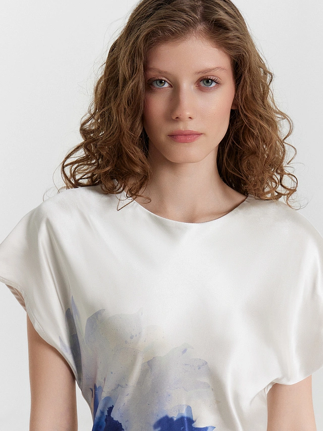 Платье женское молочное с цветочным принтом - 4