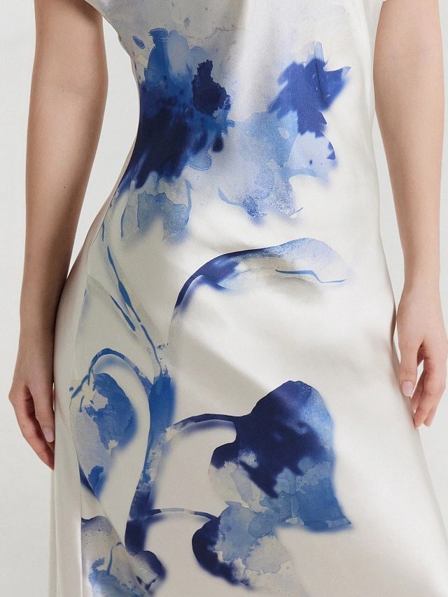 Платье женское молочное с цветочным принтом - 5