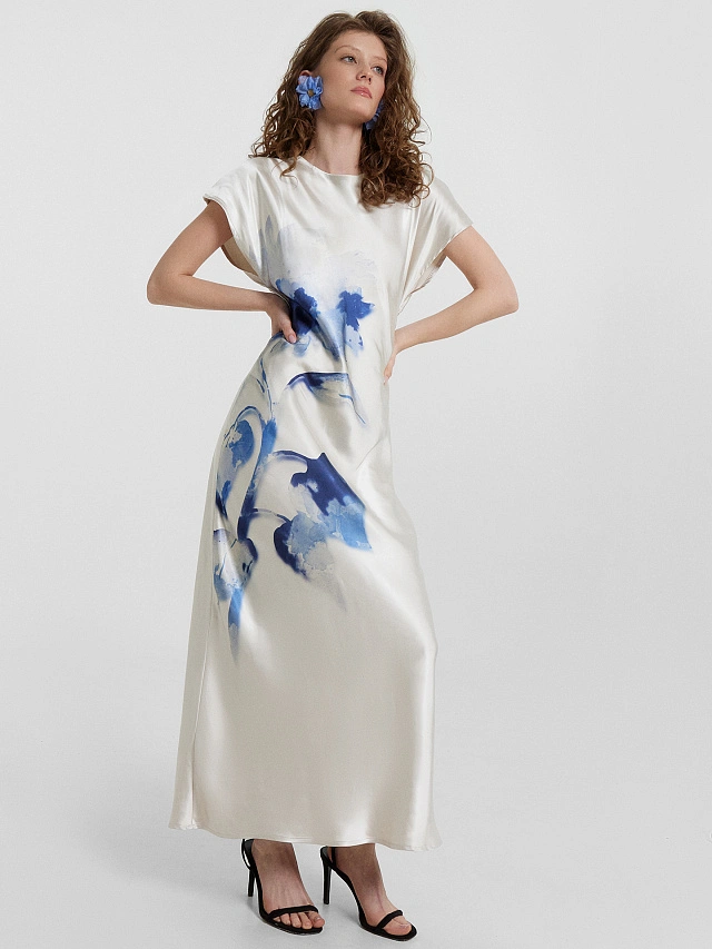 Платье женское молочное с цветочным принтом - 7