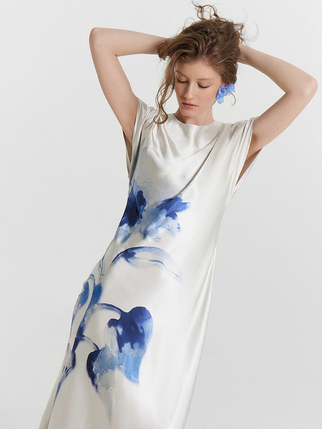 Платье женское молочное с цветочным принтом - 8