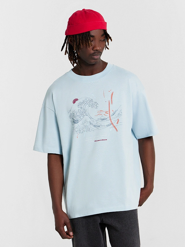 Футболка мужская голубая с принтом - 6