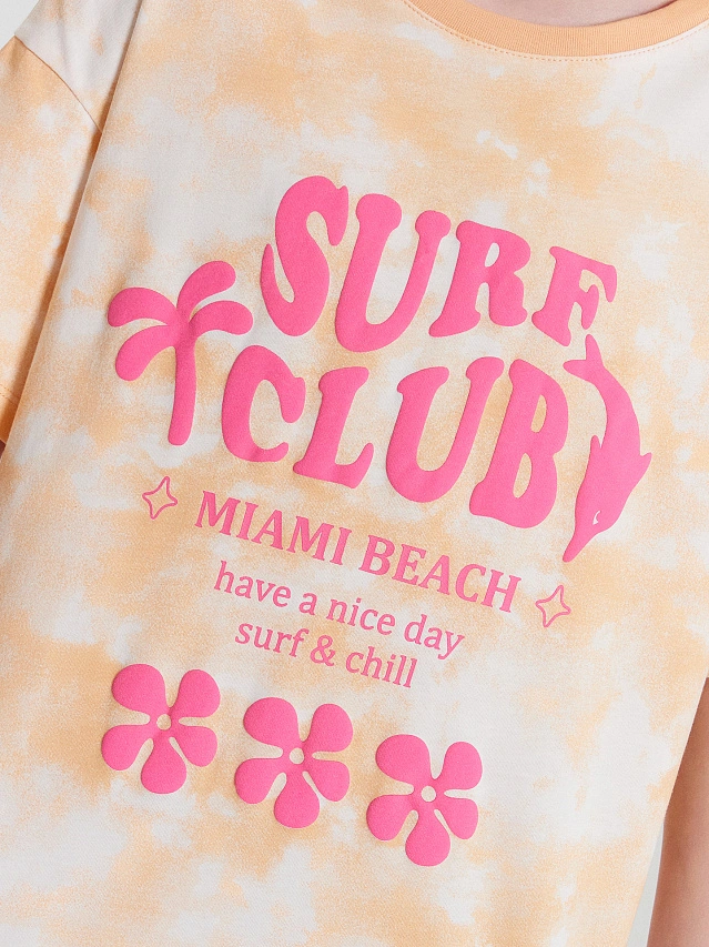 Футболка для девочек с принтом и надписью "surf club" - 6