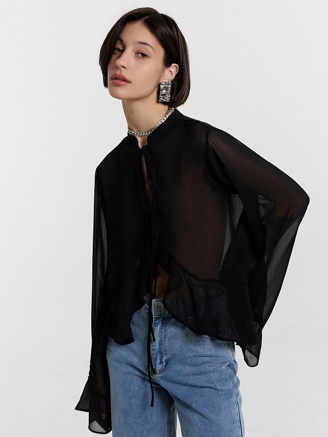 Блузка женская полупрозрачная черная - 2