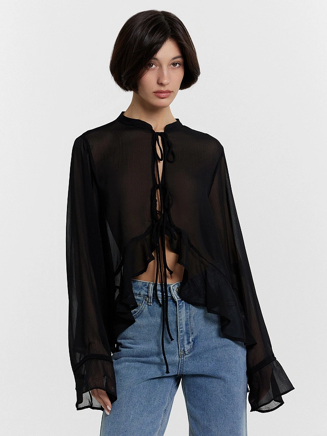 Блузка женская полупрозрачная черная - 3