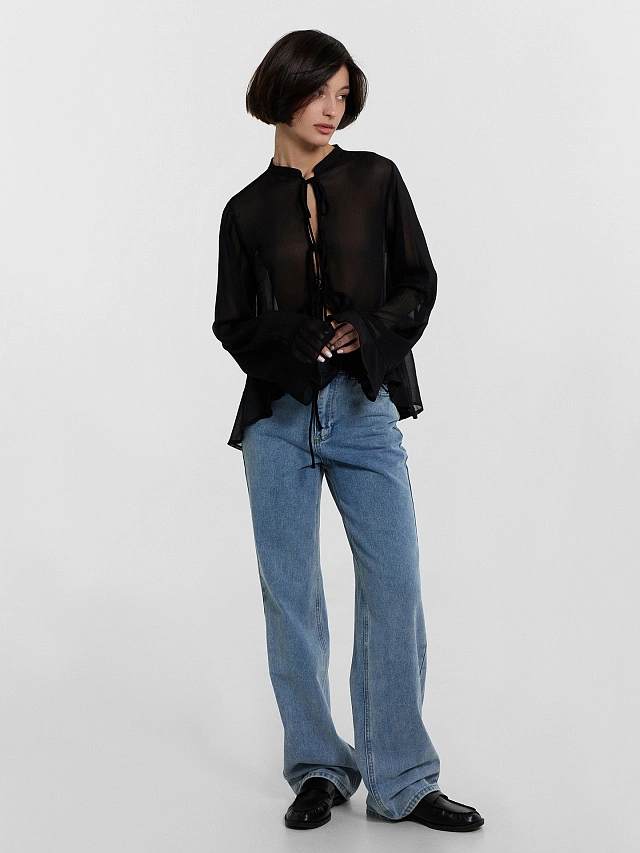 Блузка женская полупрозрачная черная - 4